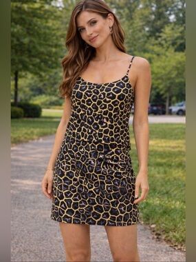 Nicole Miller leopard 2piece crop top & skirt set